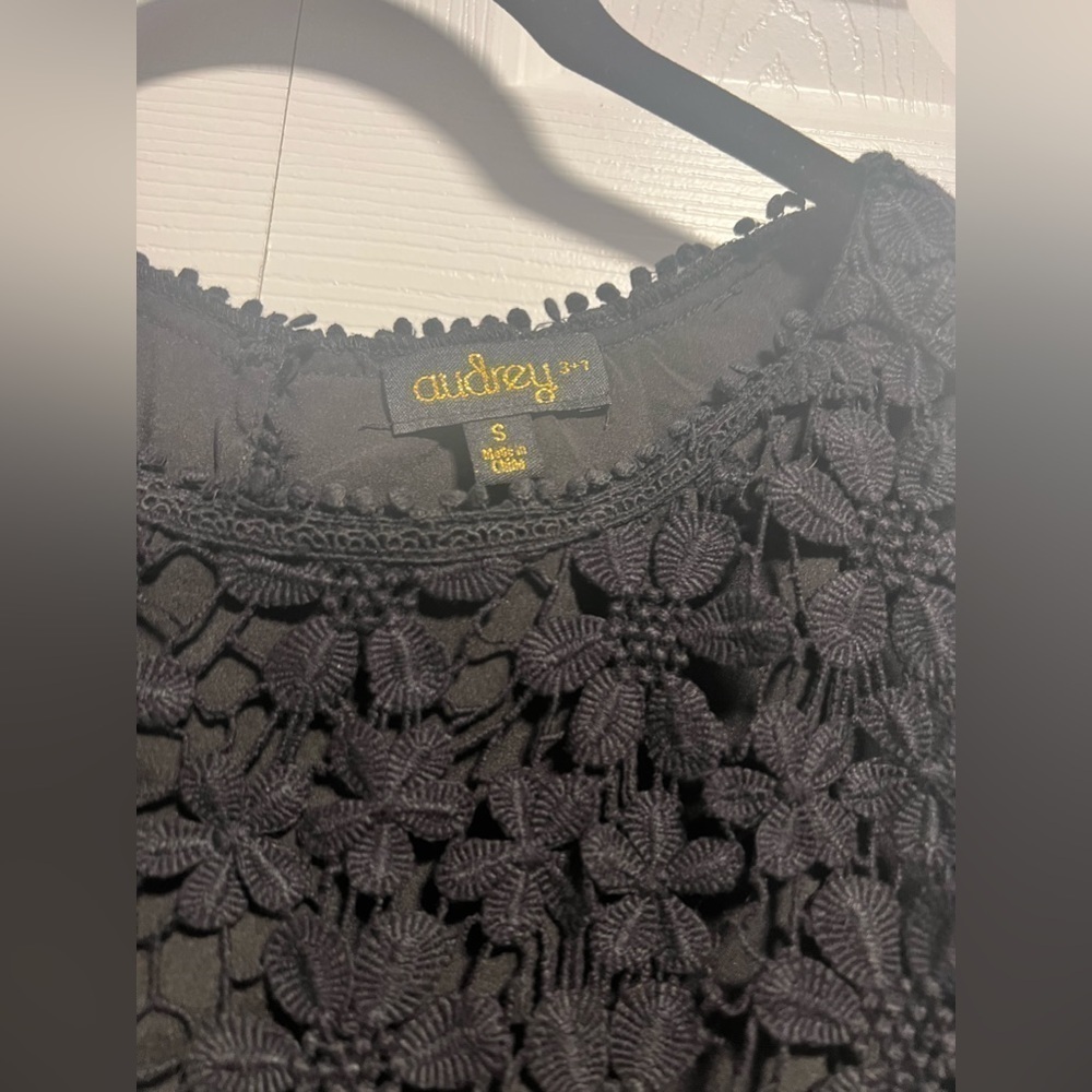 Audrey 3+1 Black Long Sleeved Embroidered Top with Semi Open Back - Picture 3 of 5